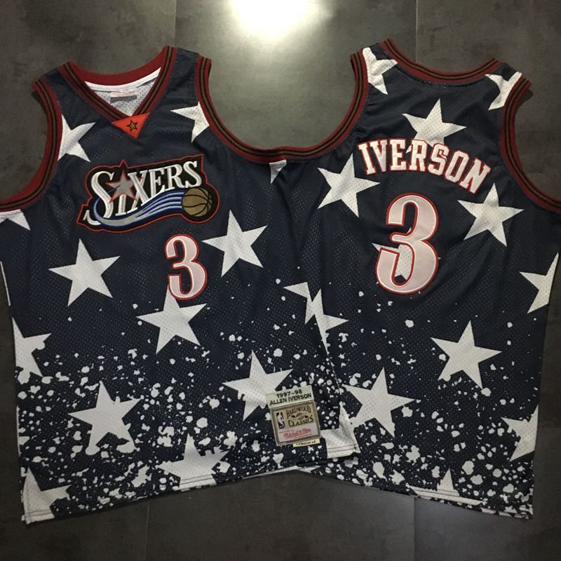 Men Philadelphia 76ers 3 Iverson Black Independent day embroidery series NBA Jerseys